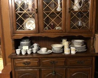 china hutch, lights up inside, dishes
