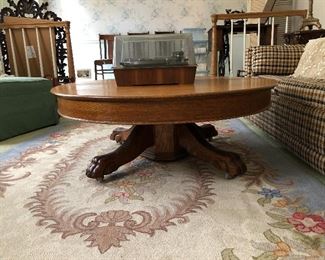 antique oak coffee table, vintage turn table