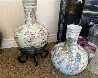  Pair Famille Rose large vases 