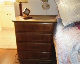 walnut end tables & bed connected