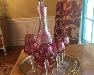 Red Ruby Decanter, Glasses & Tray