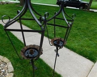 Two Iron/Metal Outdoor Garden Stakes Candle Holders