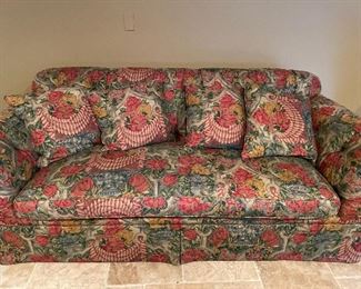 Custom made down sofa with tufted back and oversized ottoman 