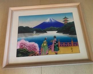 Japanese Painting by Water with Frame