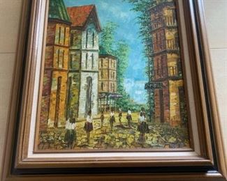 Oil Painting of Ladies in Town with Frame