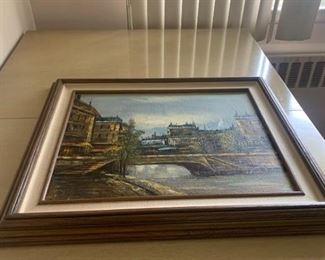 Oil Painting of Town with Frame
