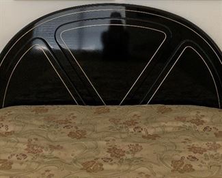 Vintage Lane Black Lacquered Bedroom Set: Headboard, Nightstand, Dresser w Mirror