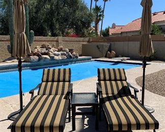 Chaise Lounge (pr), Umbrellas x 2, Side Table