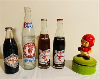 1959 Nebraska Cornhusker Husker Soda & Vintage Pepsi & Coca~Cola • MCM Nebraska Cornhusker Football Music Box 