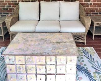 Wicker sofa end tables and great chest