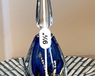 *Signed* Art Glass Perfume Bottle Studio Made Blue/Gold 9.75x2.5x2.5in