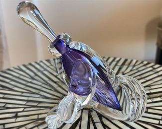 John Mcdonald Art Glass Perfume Bottle Leaning  Swirl Purple	5.5x4.5x3.5in
