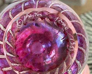 Maytum Studio Art Glass Perfume Bottle 1993 Swirl Purple	5in H x 3.25in Diameter
