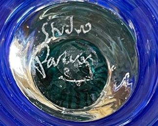 Signed Art Glass Perfume Bottle Green/Blue Swirl	8x4x3.25in
