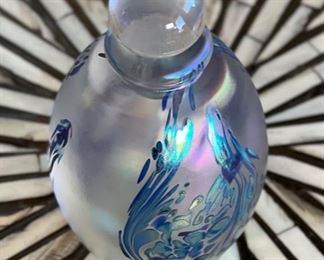 Robert  Perfume Bottle Blue Iridescent	4in H x 2.5in Diameter
