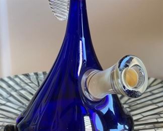 Michael O Meilahn Contemporary Art Glass Funnel Vase Blue O'Meilahn   	Sculpture	6.5in H x 5in Diameter
