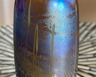 Studio Art Glass Vase Iridescent Kelley 1990	5in H x 2in Diameter
