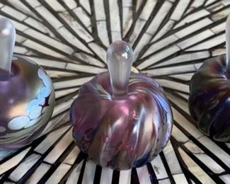 3pc Signed Art Glass Perfume Bottles	Largest: 4in H x 2.25in Diameter
