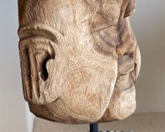 Carved Wood Face on Stand Asian	14x8x4.5in
