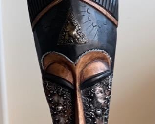 Ghana Hand Carved Mask On Stand African Tribal 24.5in H x 7.5x6in