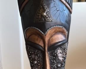 Ghana Hand Carved Mask On Stand African Tribal 24.5in H x 7.5x6in