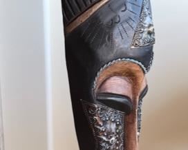 Ghana Hand Carved Mask On Stand African Tribal 24.5in H x 7.5x6in