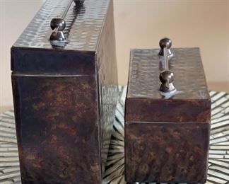 2pc Hammered Metal Patinated Boxes	Lg: 7x9x3in

