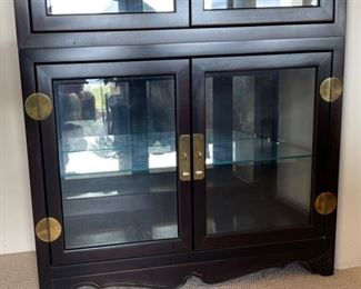 Traditional Dark Wood Display Cabinet Brass Accent	76x36x16.5in
