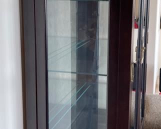 Traditional Dark Wood Display Cabinet Brass Accent 76x36x16.5in