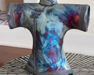 Raku Ceramic Asian Robe Sculpture BLUE	10x10x4.5in
