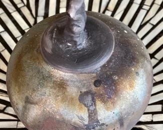 Dave Allyn Ceramics Raku  Urn Lidded Vase	7.5in H x 4.5in Diameter
