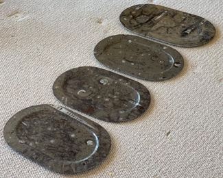 4pc Fossil Stoneware Serving Plates Ammonites & Orthoceras Platters	Lg:20x12in<BR>17x11in
