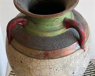 KimmBerly Raku Pottery Clay Studios Lg 3 Handled Pot	17in h x 11in diameter
