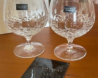 Galway crystal brandy glasses in original box	5 inches tall X 3.5 inches in diameter
