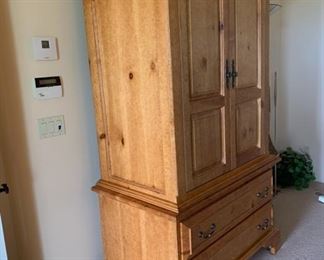 Pine Armoire with Media Cabinet Retractable Doors and Three drawers	81x46x27
