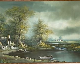 *Original* Art L Belly Pond Landscape Painting Leon	31x43in
