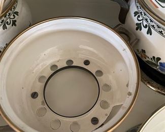 Vintage Asta German Enamelware Cookware 6 Piece Set Brass Handles and Tea Pot	6 pieces
