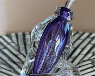 John Mcdonald Art Glass Perfume Bottle Leaning  Swirl Purple	5.5x4.5x3.5in
