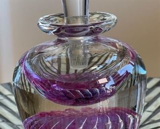 Maytum Studio Art Glass Perfume Bottle 1993 Swirl Purple	5in H x 3.25in Diameter

