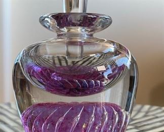 Maytum Studio Art Glass Perfume Bottle 1993 Swirl Purple	5in H x 3.25in Diameter
