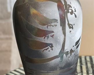 2pc Scott Lindberg LMNO Arts Raku Pottery Vases PAIR	Largest: 12in H x 5.25 in diameter
