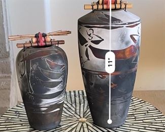 2pc Scott Lindberg LMNO Arts Raku Pottery Vases PAIR	Largest: 12in H x 5.25 in diameter
