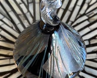 Signed Art Glass Perfume Bottle Applied Studio 1994 Swirl Top	4.5in H x 3.5in Diameter
