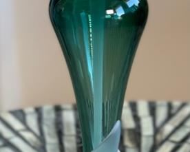 Art Glass Perfume Bottle  Thomas Kelly 1993 Green	6.75x1.5in Diameter
