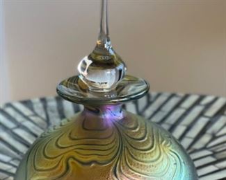 Robert Held Art Glass Perfume Bottle Iridescent	5.5in H x 4.25in Diameter
