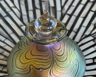 Robert Held Art Glass Perfume Bottle Iridescent	5.5in H x 4.25in Diameter
