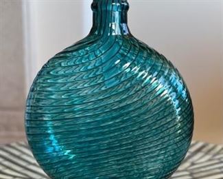 Signed Art Glass Perfume Bottle Green/Blue Swirl	8x4x3.25in
