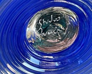 Signed Art Glass Perfume Bottle Green/Blue Swirl	8x4x3.25in
