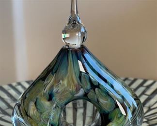 Eickholt Art Glass Perfume Bottle Hole in Middle	7x5x2.25in
