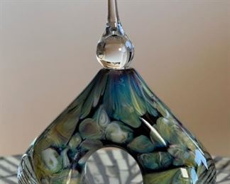 Eickholt Art Glass Perfume Bottle Hole in Middle	7x5x2.25in
